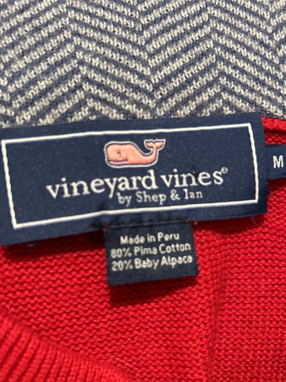 Vineyard Vines Sweater Mens L Red Pullover 1/4 Zip Pima Baby Alpaca Elbow Patch - Picture 11 of 11